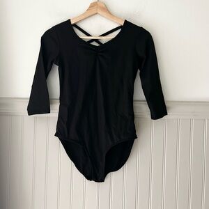 Danskin Girls Size 4-6 Black Long Sleeve Leotard Criss Cross Back